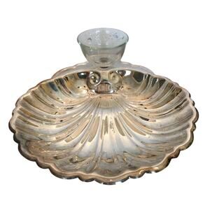 Silverplate Seashell Chip Glass Dip Bowl Set Vintage Serving Dish Tray